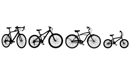 Obraz premium Collection of bicycles of various sizes in silhouette style
