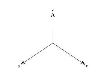 Simple three dimensional coordinate system with XYZ axes diagram. Coordinate plane with labeled X, Y, and Z