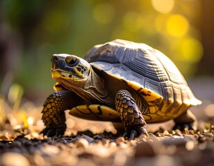 Close-up of a turtle walking in the sun