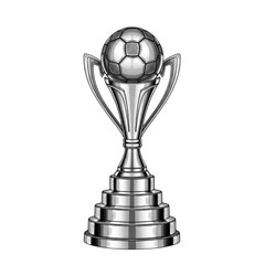 Silver soccer trophy with ball on top isolated on transparent background