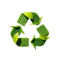 Green leaf recycling symbol isolated on transparent background