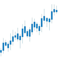 Blue candlestick chart showing upward trend isolated on transparent background