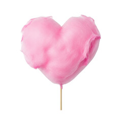Pink heart shaped cotton candy isolated on transparent background