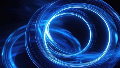 Abstract Glowing Blue Concentric Circles on Black Background Warm Amber Light Flecks Falling Digital Art Futuristic Design