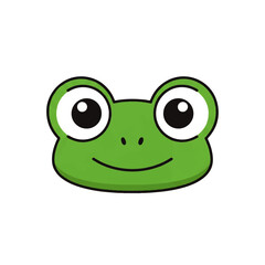 Fototapeta premium A cute green frog face with a happy smile. Vector illustration of a friendly cartoon amphibian character isolated on a white background
