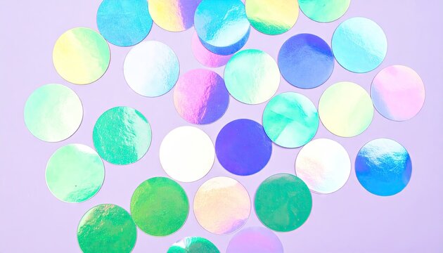 Pastel Holographic Circle Stickers on Purple Background