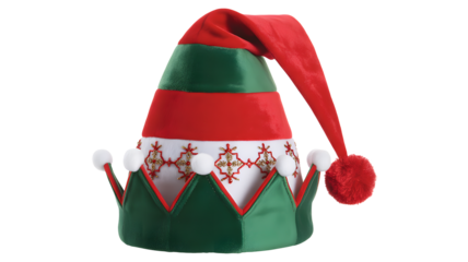 Festive elf hat with pompom, ready for holiday cheer and joyful Christmas celebrations
