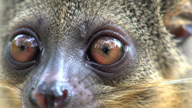 Close up of a Common Cuscus with detailed eyes. Mammal, animal, wildlife, exotic.
