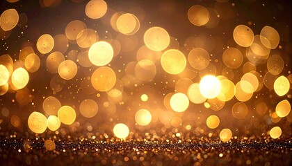 Abstract Golden Bokeh Background with Sparkling Particles and Lime Green Circles Fading into Black Festive and Celebratory Warm Tones Glamorous Effect