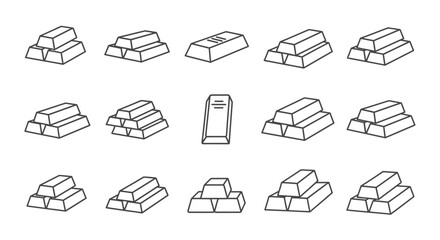 Collection of hand drawn gold bar stacks silhouette