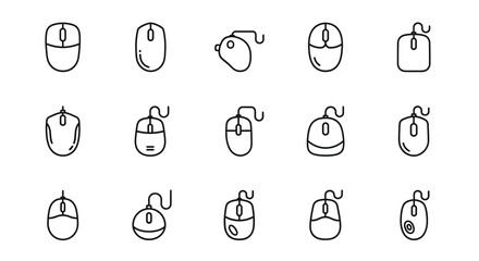Collection of computer mouse icons in a hand drawn silhouette style