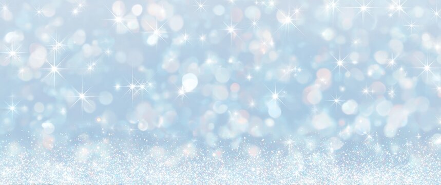 Sparkling Blue Bokeh Background with Glitter Border.