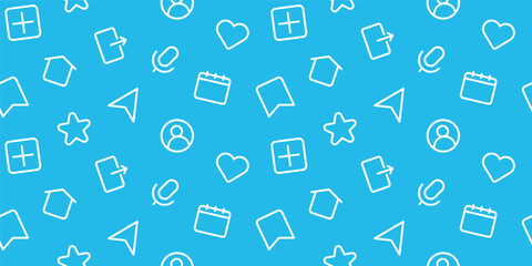 Seamless Pattern Social Media Icon: Outline Icons of Likes, Stars, and Calendars for Digital, App, and Web Design Backgrounds