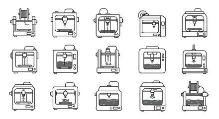 Collection of 3d printer silhouettes in a grid layout