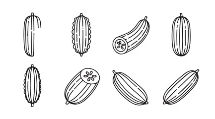 Collection of hand drawn cucumber illustrations in a distinctive silhouette style