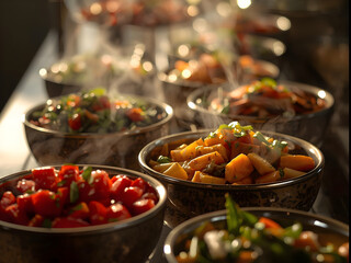 Red and white wine with beans and olives served with delicious food and vegetables