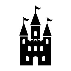 Fototapeta premium A silhouette illustration of a castle or palace, complete with towers and flags. 