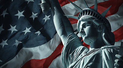statue of liberty with flag