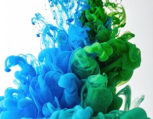 Blue and Green Ink Tendrils Underwater Close Up