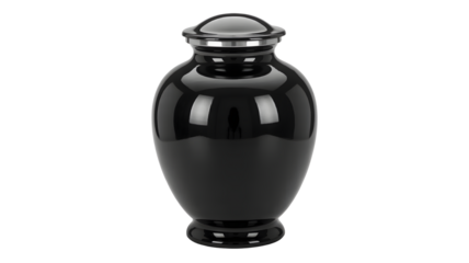 Elegant black funeral cremation urn for ashes as a memorial to remember a loved one