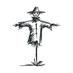 Obraz premium A sketchy, hand-drawn black and white scarecrow.