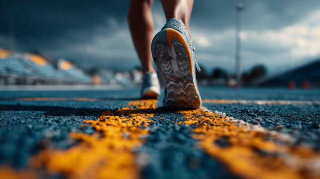 Corredor en pista de atletismo 