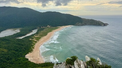 Panoramic View of Hidden Beach and Forest from Elevated Cliff