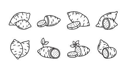 Collection of hand drawn sweet potato illustrations in silhouette style