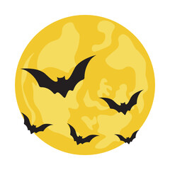 Halloween Bats and Moon