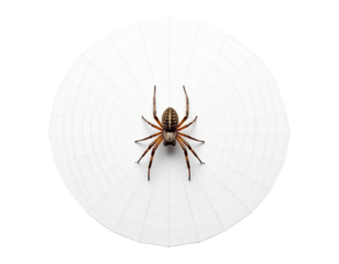 Detailed Spider on Symmetrical Web, isolated on white background PNG
