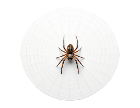 Detailed Spider on Symmetrical Web, isolated on white background PNG