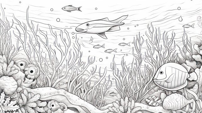 Ocean coloring page underwater scene