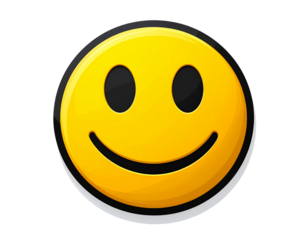  Flat Matte Yellow Smiley Face with Bold Outline, isolated on white background PNG