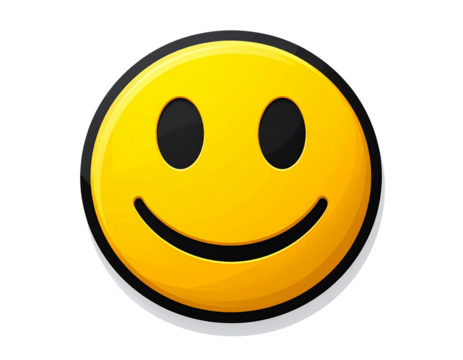  Flat Matte Yellow Smiley Face with Bold Outline, isolated on white background PNG