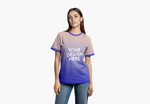 Female Model Wearing T-Shirt Mockup