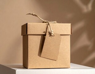 Brown Recycled Paper Gift Box with Tag