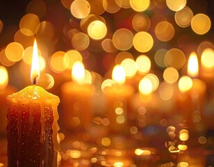 Burning Candles with Golden Bokeh Lights