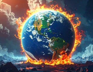 Burning Earth Climate Change Global Warming Concept
