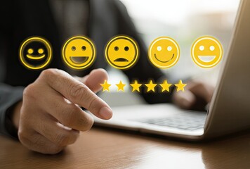 Businessperson giving positive feedback online