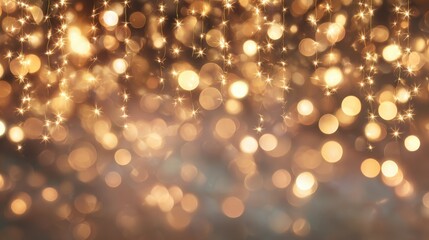 Obraz premium Golden Bokeh Lights Background: Sparkling Festive String Lights and Blurred Circles