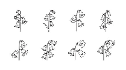 Collection of delicate floral branch silhouettes in a minimalist sketch style silhouette