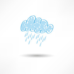 Stylized cloud illustration with rain droplets on a white background showcasing digital art creativity