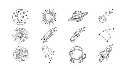 Collection of celestial and abstract line art elements silhouette © Tanvir