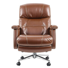 Elegant high-back executive office chair in luxurious brown leather, providing ergonomic support and comfort for a modern professional workspace