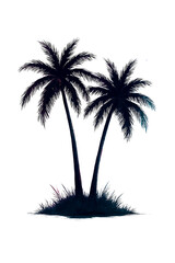  minimalist tropical palm tree silhouette on white background with grass island patch, perfect for beach vacation, summer vibes, and exotic nature themes