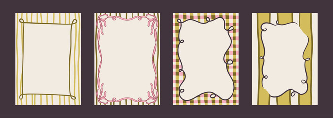 Elegant hand drawn frame set with vintage swirls, ribbons, and bows. Whimsical doodle borders for wedding invitations, greeting cards, or romantic minimalist designs © anya