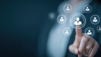 Businesswoman interacts with digital user icons