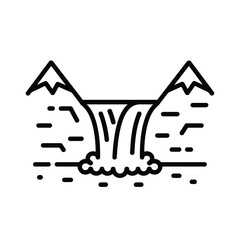 Stylized waterfall flowing between mountain peaks