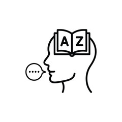Open book of knowledge within a human head icon
