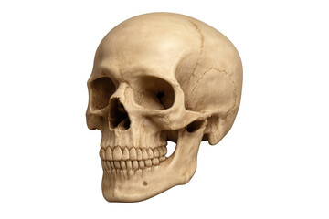 Fototapeta premium Realistic human skull isolated on transparent background, evoking themes of mortality, halloween, and the macabre